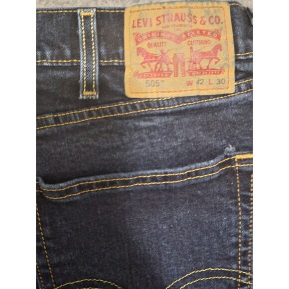 Levis 505 Jeans Mens 40x29 Blue Dark Wash Straight Leg Zip Fly Stretch Denim - Picture 8 of 10